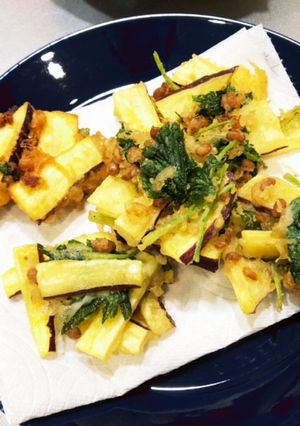 さつまいも、納豆、三つ葉のかき揚げ　-レシピのメイン写真