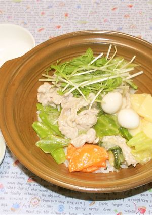 春野菜と豚肉の塩麹あんかけ土鍋ごはん-レシピのメイン写真