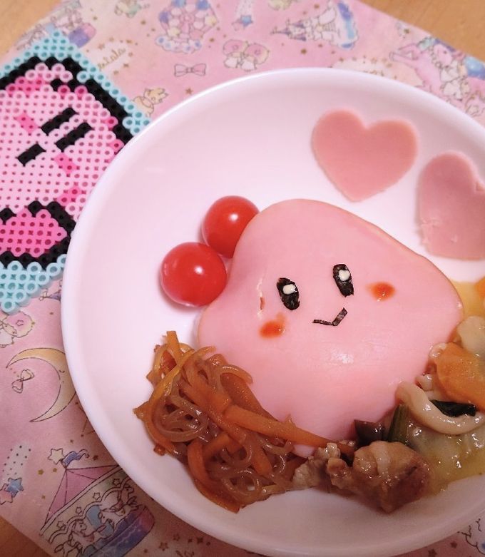 ハム１枚カービィごはん＊キャラ弁-レシピのメイン写真