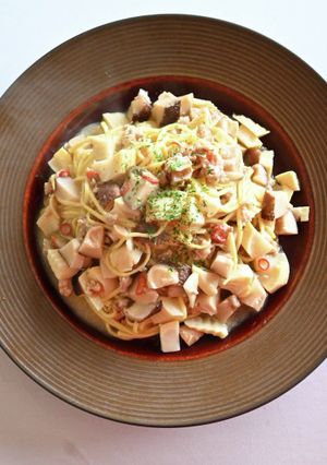 たけのことどんこ(干ししいたけ)のパスタ-レシピのメイン写真