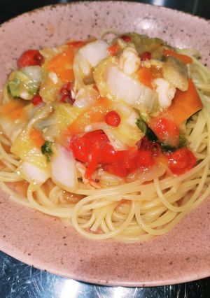 海老と白菜とトマトの洋風あんかけパスタ-レシピのメイン写真