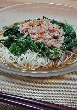 にらとツナのぶっかけそうめん-レシピのメイン写真