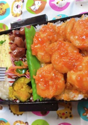 時短お弁当盛り付け記録　エビチリ丼-レシピのメイン写真
