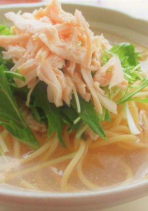 サラダチキンと水菜の冷製スープパスタ-レシピのメイン写真