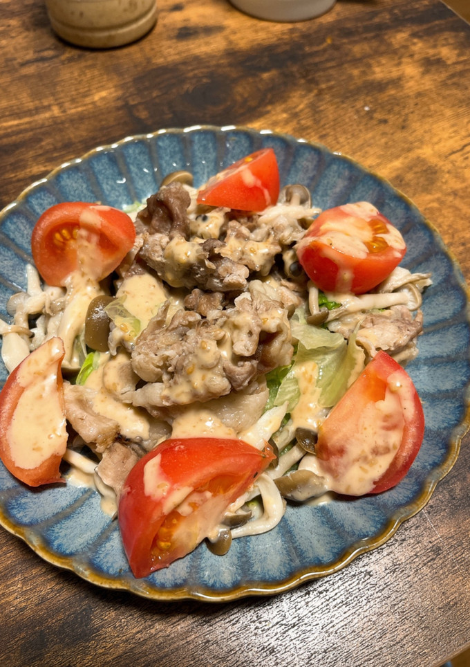 レンジで簡単！レタスとしめじの豚しゃぶ-レシピのメイン写真