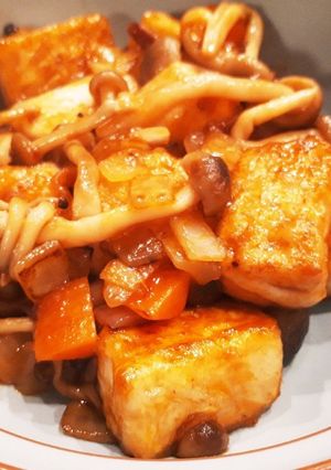 豆腐ときのこと根菜のチリソース炒め-レシピのメイン写真
