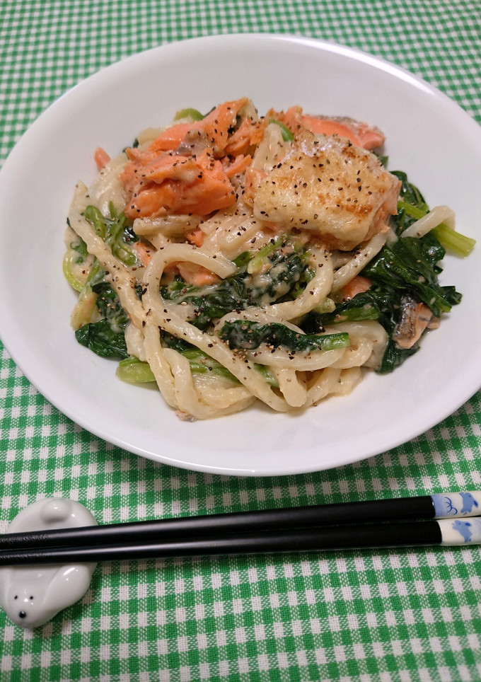簡単☆鮭とほうれん草のクリームうどん♩-レシピのメイン写真