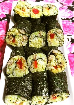 ハンバーグ入り海苔巻きで、お財布おたすけ-レシピのメイン写真