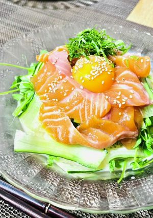 夏にピッタリ!漬けサーモンのガリマヨ素麺-レシピのメイン写真