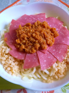 醤油うどん風冷やしうどん59ビアソ鮭明太-レシピのメイン写真