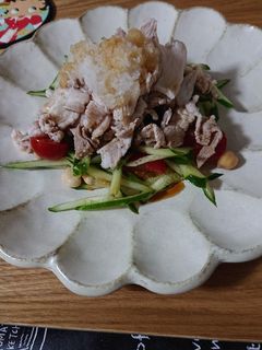 豚小間と野菜と豆サラダ。おろしポン酢使い-レシピのメイン写真