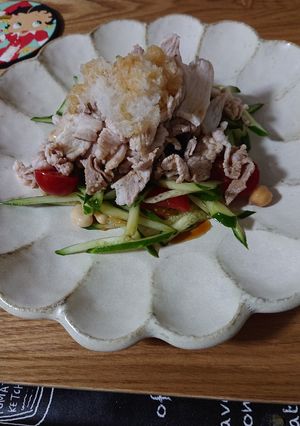 豚小間と野菜と豆サラダ。おろしポン酢使い-レシピのメイン写真