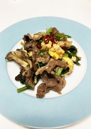 小松菜牛肉舞茸たまご炒め-レシピのメイン写真
