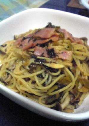 きのこたっぷり♪高菜とベーコンのパスタ。-レシピのメイン写真