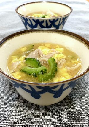 ゴーヤ&豚バラとふんわり卵のお味噌汁-レシピのメイン写真