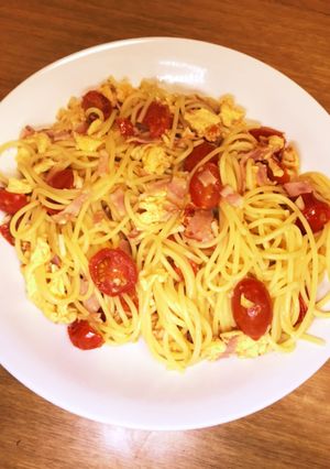 とまとベーコンのスクランブルエッグパスタ-レシピのメイン写真
