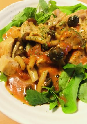 鶏肉と茸のトマトチーズソースのサラダ-レシピのメイン写真