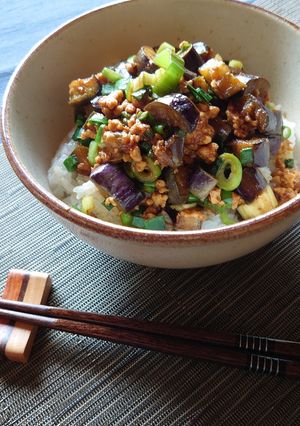 ねぎなすの鶏みそ丼-レシピのメイン写真