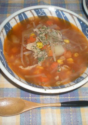 ほっとする味！もやしと豚肉のトマトスープ-レシピのメイン写真