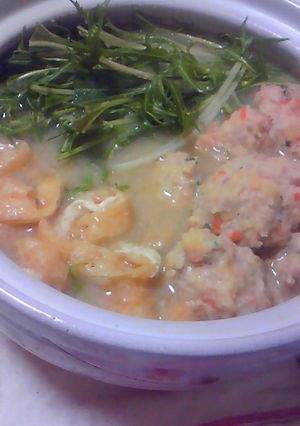 手作り鶏団子と水菜の味噌ゴマ鍋-レシピのメイン写真