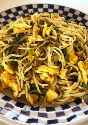 炒り卵と塩昆布のスパゲッティ-レシピのメイン写真