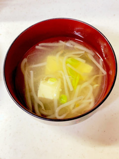 もやし 豆腐 ねぎの味噌汁^^-レシピのメイン写真