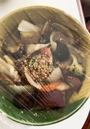 根菜茄子肉無し和風梅照り煮味温野菜サラダ-レシピのメイン写真