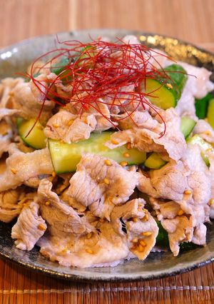 糖質オフ！豚肉ときゅうりのゴマ塩サラダ♬-レシピのメイン写真