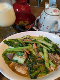 小松菜とさば味噌煮缶の煮付け-レシピのメイン写真