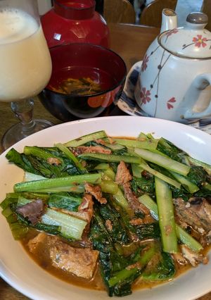 小松菜とさば味噌煮缶の煮付け-レシピのメイン写真