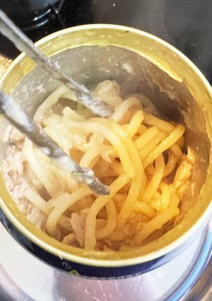 災害事に役立つ空き缶料理水漬けツナパスタ-レシピのメイン写真
