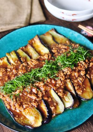 こんがりなすの肉味噌あんかけ　-レシピのメイン写真
