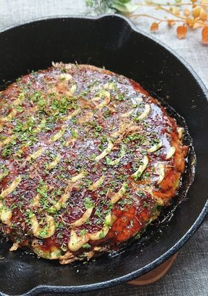 山芋卵小松菜だけのふわふわお好み焼き-レシピのメイン写真