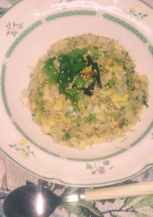 豆苗とちりめんと玉ねぎの和風の卵炒飯-レシピのメイン写真
