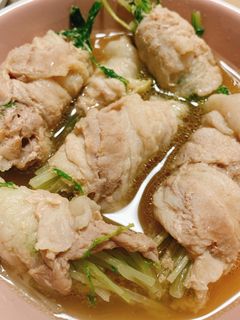 鍋キューブで!豚バラ水菜巻き-レシピのメイン写真