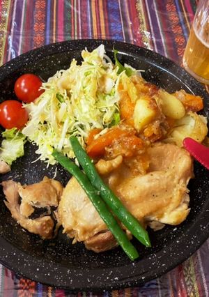 漢のｗキャンプ飯！鶏と野菜の蒸し焼き-レシピのメイン写真