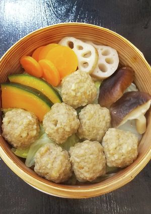 ぽん酢で。冷凍鶏だんごと野菜のせいろ蒸し-レシピのメイン写真