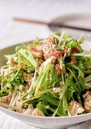 【楽めし】鮭フレークと豆腐と水菜のサラダ-レシピのメイン写真