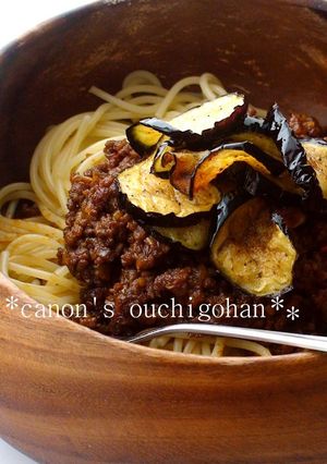 揚げ茄子と挽肉の辛味ミートパスタ-レシピのメイン写真