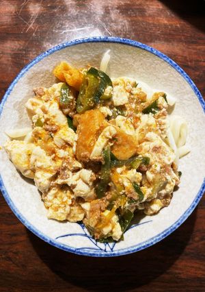 揚げ入りおぼろ麻婆豆腐掛け饂飩-レシピのメイン写真