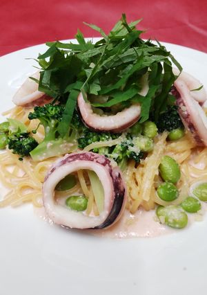 スルメイカたらこクリームソーススパゲティ-レシピのメイン写真