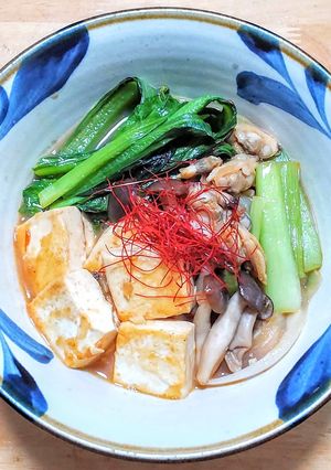 アサリと豆腐と小松菜の中華みそ炒め煮-レシピのメイン写真