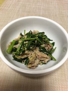 春菊とモロヘイヤの豚肉卵炒め-レシピのメイン写真