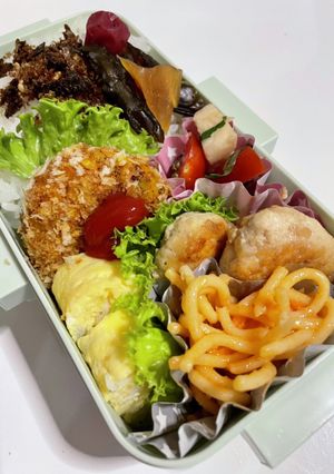 豆腐ハンバーグとかぼちゃコロッケ弁当-レシピのメイン写真