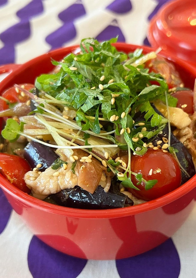 揚げなすと豚肉のさっぱり梅和え丼-レシピのメイン写真