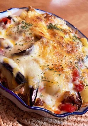 オーブントースターでナスとミート重ね焼き-レシピのメイン写真