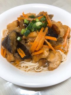鶏むね肉と茄子の揚げ浸し素麺-レシピのメイン写真