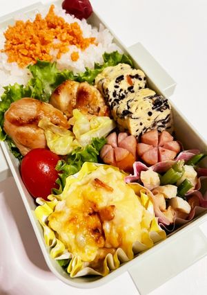 鷄ももマヨ炒めとグラタン弁当-レシピのメイン写真