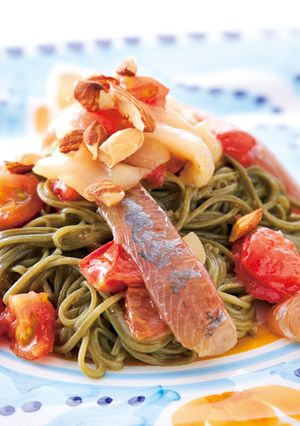 ホタテとアジの冷製パスタ風のりそうめん-レシピのメイン写真