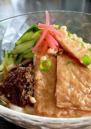 ひと手間加えた冷やしぶっかけきつねうどん-レシピのメイン写真